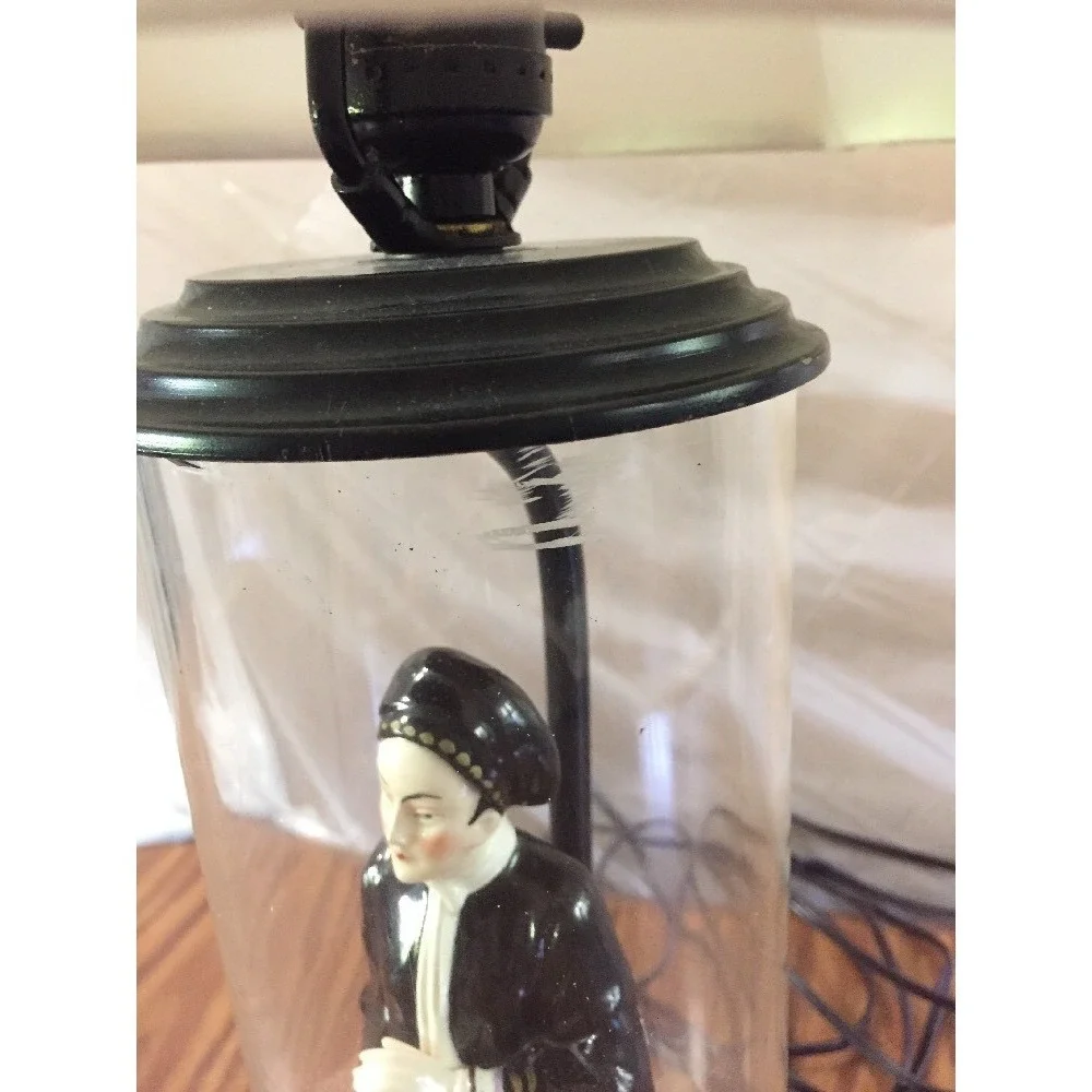 Vintage 70s Porcelain Figural Asian Woman Table Lamp Clear Plastic‎ Sleeve 25